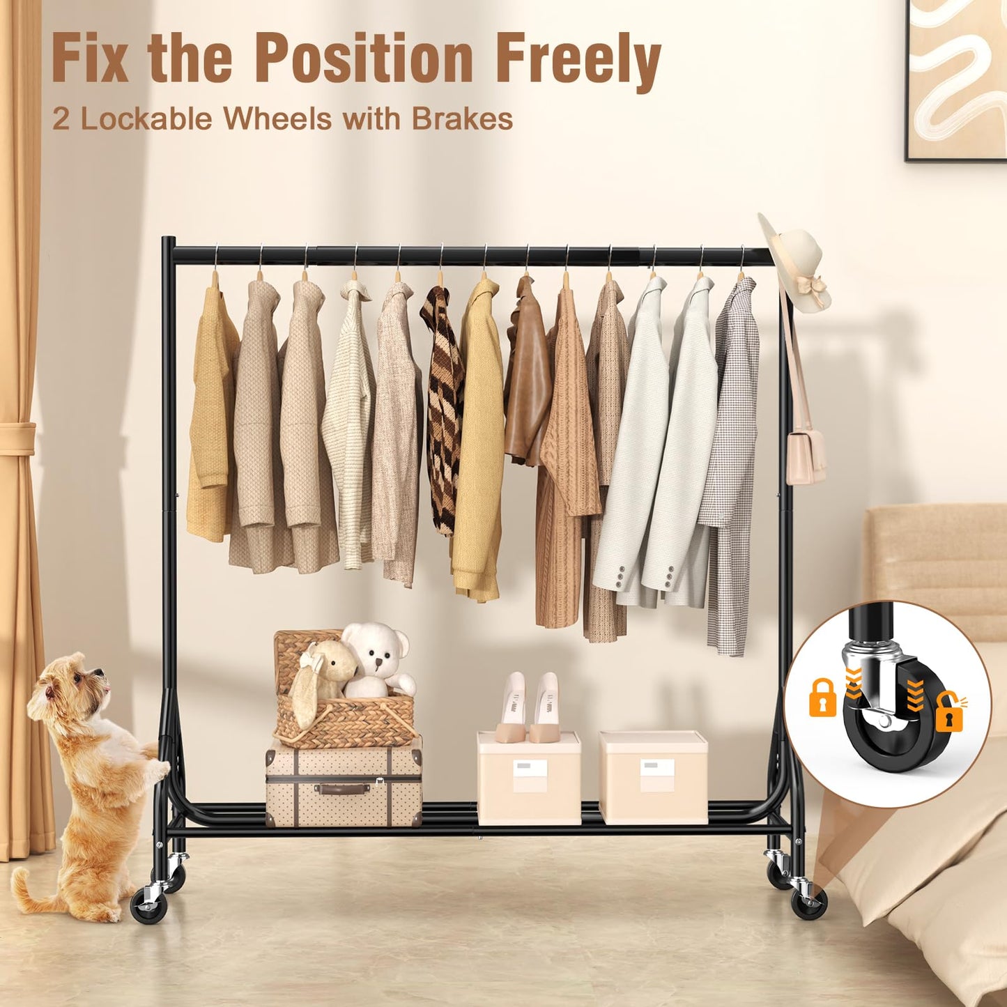 EAGMAK Heavy Duty Rolling Clothes Rail Load 180 KG (Black, 150×48×160 cm)
