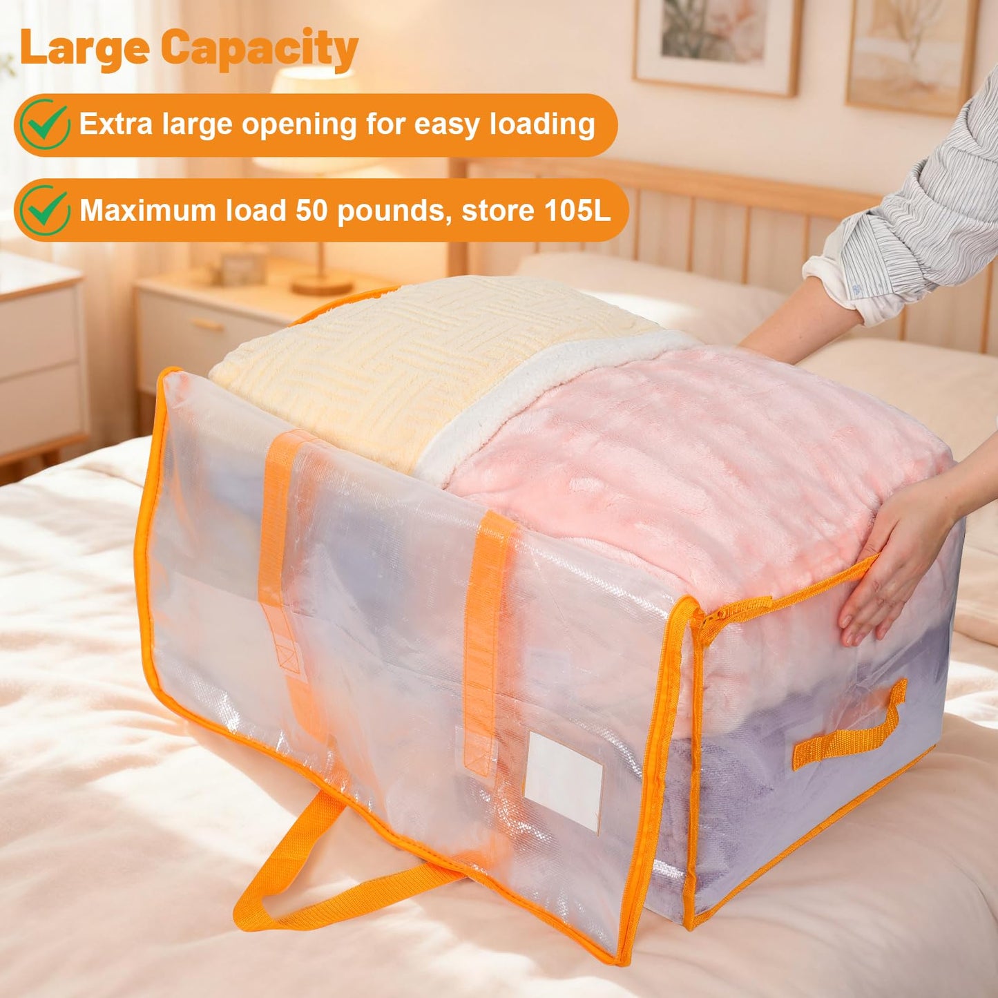 Dntorx 6 Pack 105L Moving Bags Clothes Storage Bags Drom Packing Box, Orange