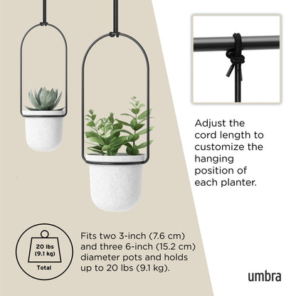 Umbra Hanging Planter, for Succulents, Herbs and Other Small Plants, Polypropylene Metal, Weiss, 5 Pots