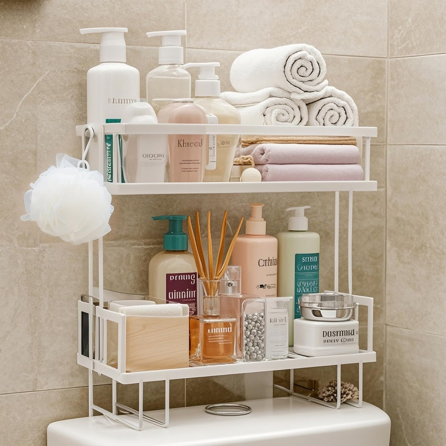 Pinkgarden Over-the-Toilet Storage Shelf, Large Capacity Bathroom Organizer, No-Drill Installation, Rust-Resistant Thick Steel