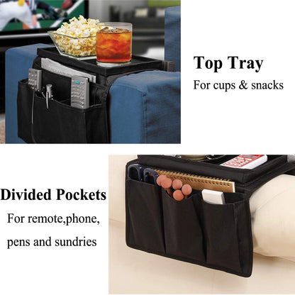 Sofa Armrest Tray Sofa Caddy Armchair Remote Control Holder Sofa Couch Caddy Pocket Organizer TV Organizer Sofa Organizer Bed Caddy with 6 Pockets