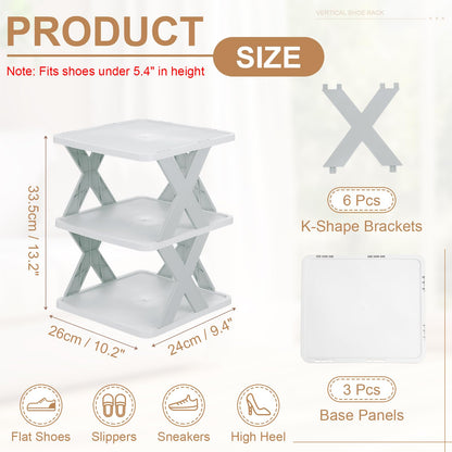 sourcing map 3-Tier Plastic Shoe Rack, Vertical Shoe Rack Stackable Storage Organizer Folding Space-Saving Narrow Slot Shelf for Closet Livingroom