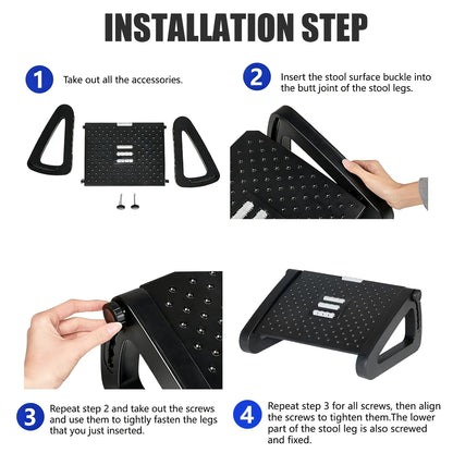 Office Foot Rest - Adjustable Height Footrest Under Desk - Ergonomic Foot Stool with Large Roller Massager for Improved Posture/Pressure