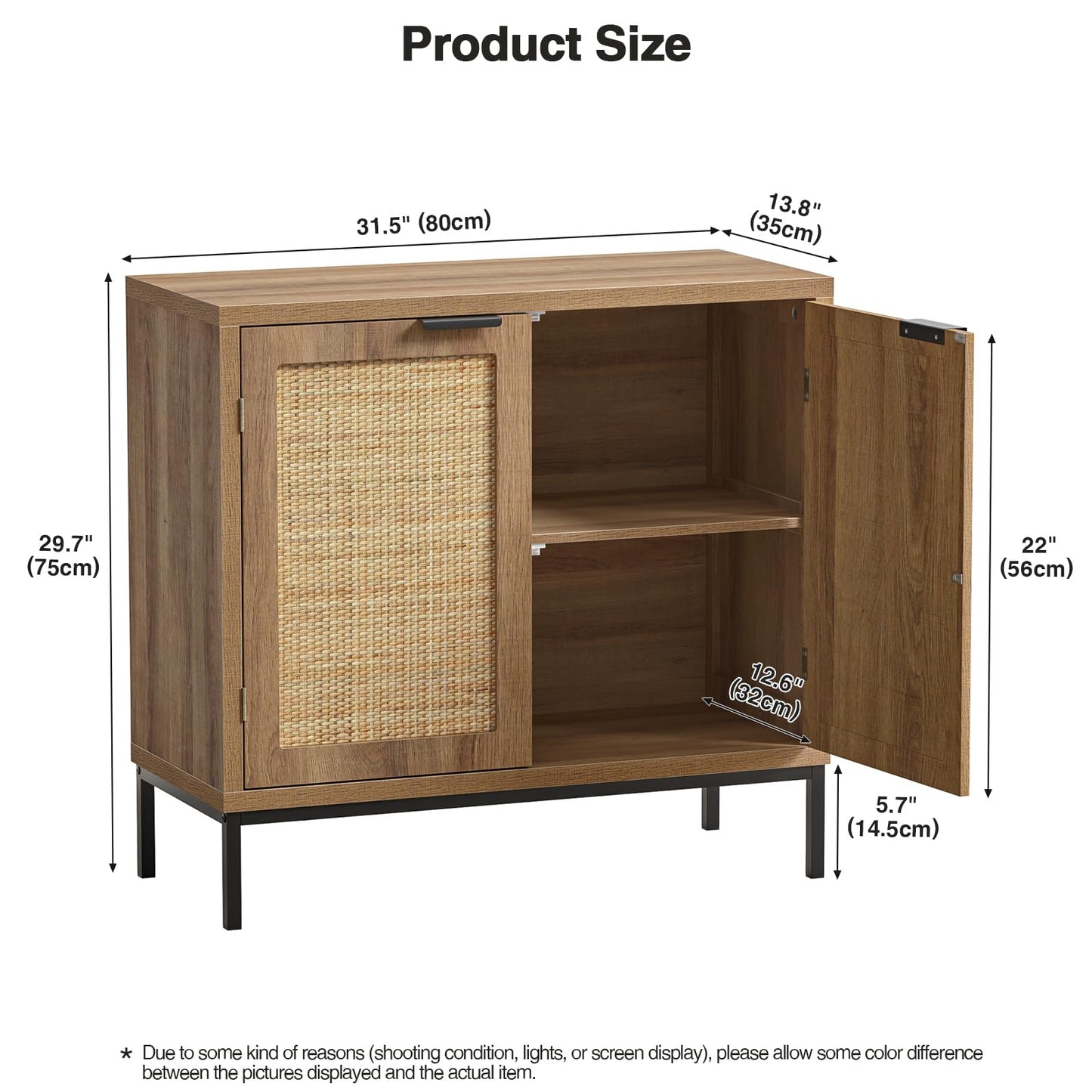 Skokliz Storage Cabinet, Sideboard with Rattan Decorated Door, Wood Kitchen Cupboard Sideboard with Adjustable Shelf, Accent Cabinet for Entryway