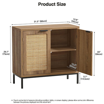 Skokliz Storage Cabinet, Sideboard with Rattan Decorated Door, Wood Kitchen Cupboard Sideboard with Adjustable Shelf, Accent Cabinet for Entryway