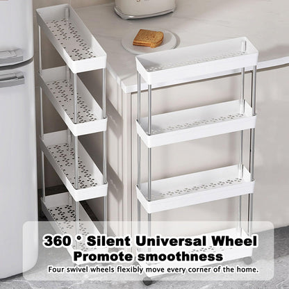 SHANGFENG Plastic Storage Trolley on Wheels Slide-out Slim Rolling Utility Cart Mobile Storage Shelving Organizer for Kitchen, Bedroom, Bathroom