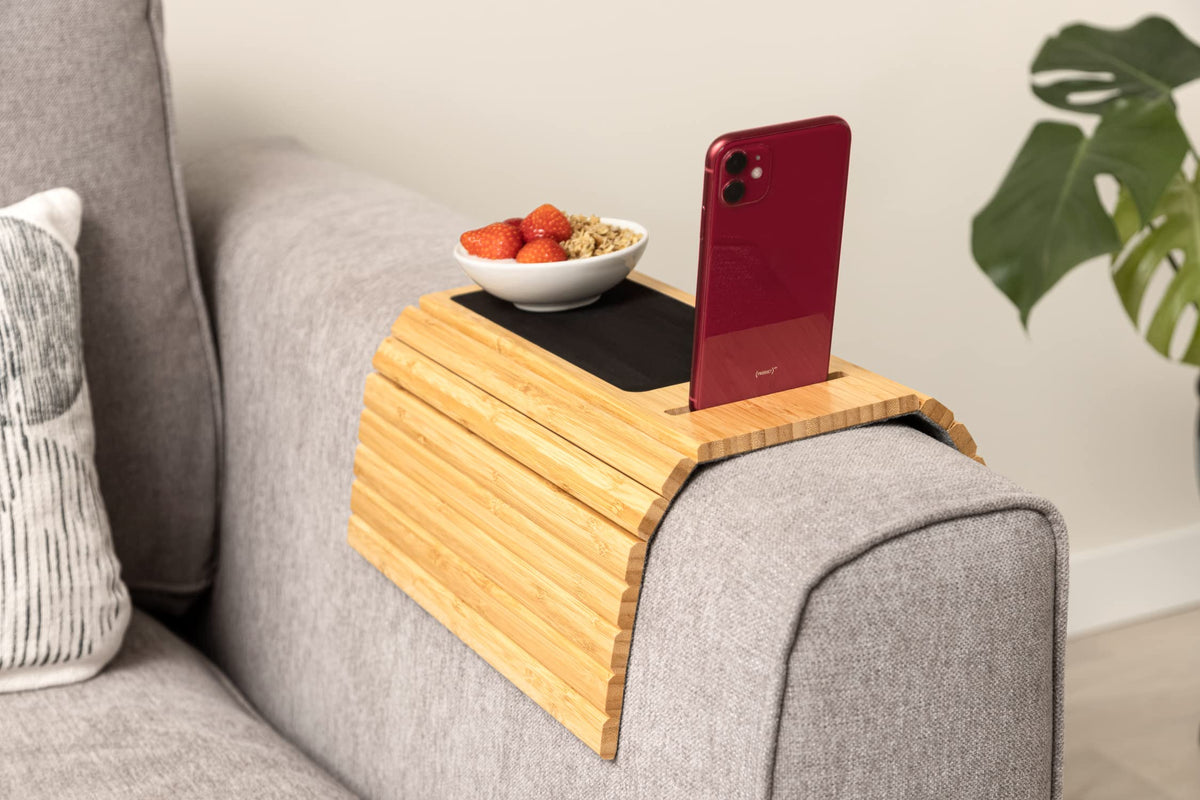 Bamboo Sofa Arm Tray – Anti-Slip, Flexible Sofa Arm Table for All Armrests – Durable Couch Tray with Elegant Design, Natural Color