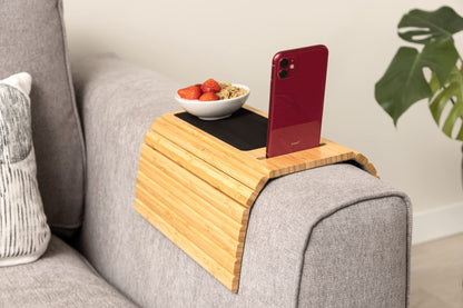 Bamboo Sofa Arm Tray – Anti-Slip, Flexible Sofa Arm Table for All Armrests – Durable Couch Tray with Elegant Design, Natural Color