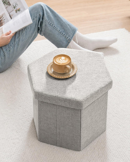 Bonlife Folding Storage Ottoman Hexagonal, Footrest with Toy Ches Box, 43cm