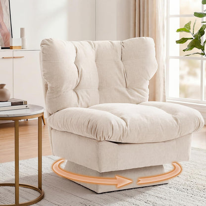 CuteHairy Oversized Swivel Accent Chair – Modern Chenille Cuddle Armchair with Plush Cushion & 360° Rotating Base, 136kg Capacity