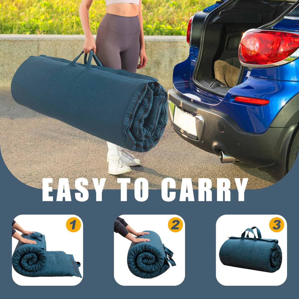 MAXYOYO Portable Foldable Futon Mattress, Hypoallergenic Fabric and Foam Mattress Pad with Handle and Zipper for Outdoor Indoor Camping Guest Car
