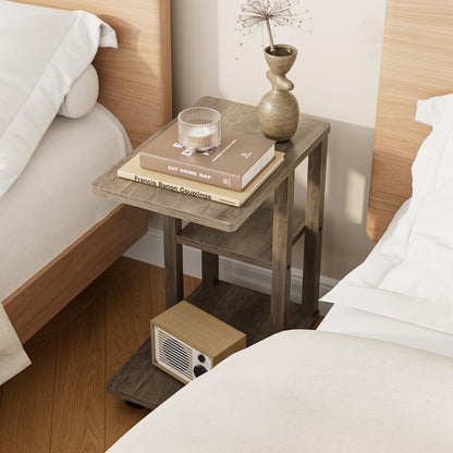 Apetaccat Side Table on Wheels, C-Shaped Sofa Table, Narrow Side Table, Wood Coffee Tables,Small End Tables Bedside for Living Room, Bedroom,Grey