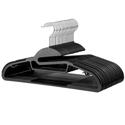 DrySmart Pack of 20 Heavy Duty Black Coat Hangers, 0.5cm Thick, S-Shaped Opening, Non-Slip Plastic Clothes Hanger Space Saving Slim Design