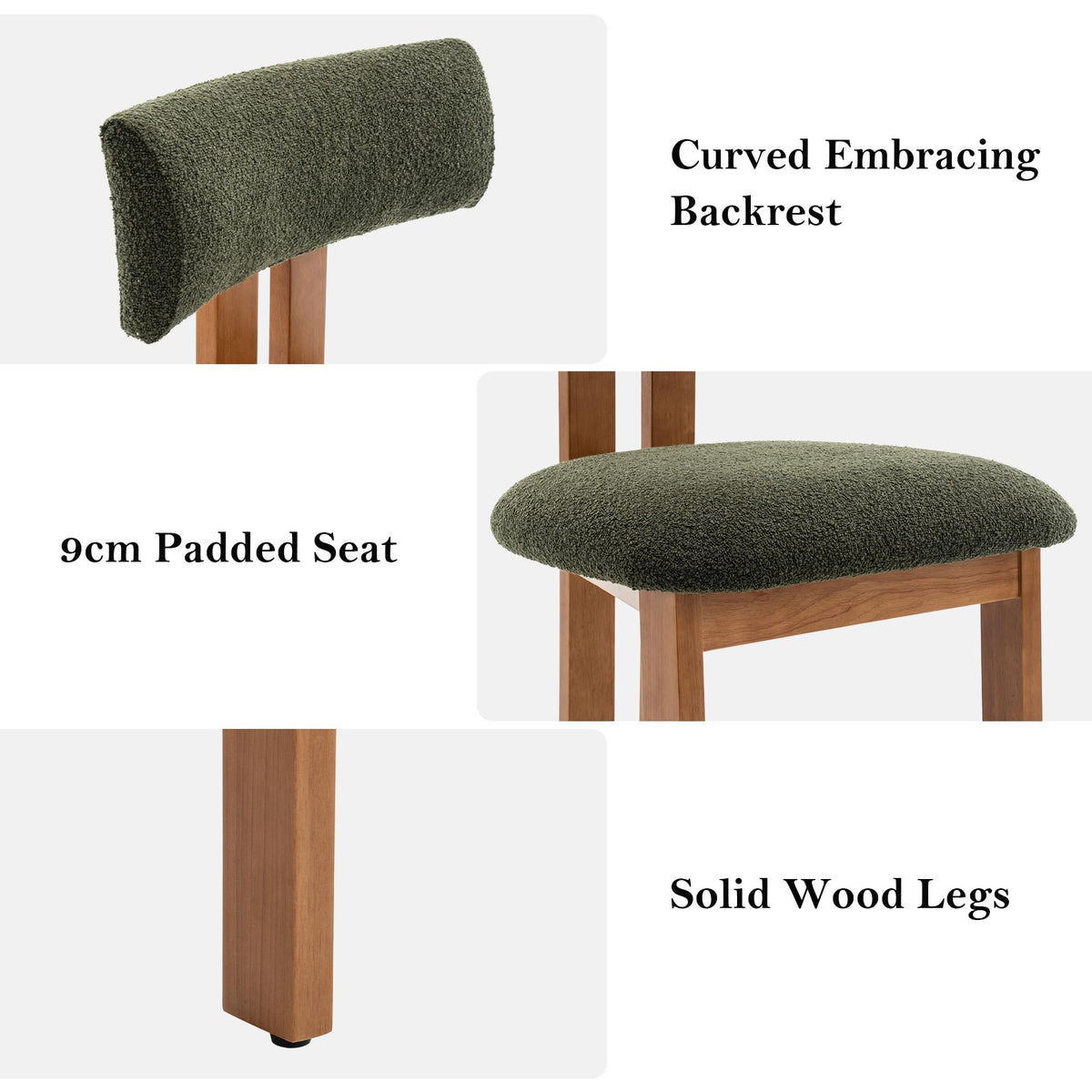 younturn Retro Mid Century Dining Chairs Set of 2, Boucle Upholstered Seats with Backrest and Solid Wooden Legs, Kitchen Chairs for Dining Room