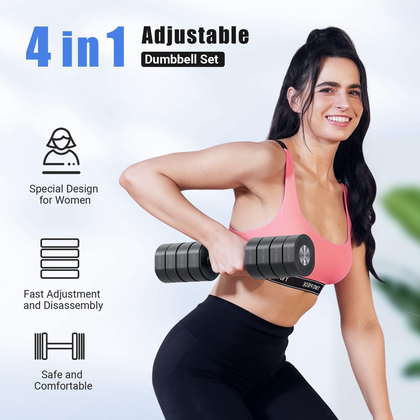 MERACH Adjustable Dumbbell Set of 2, 4 in 1 Hand Weights for Men/Women at Home, Free Weights 1-4 kg Adjustable Gym Dumbbells, Weight Set for Strength