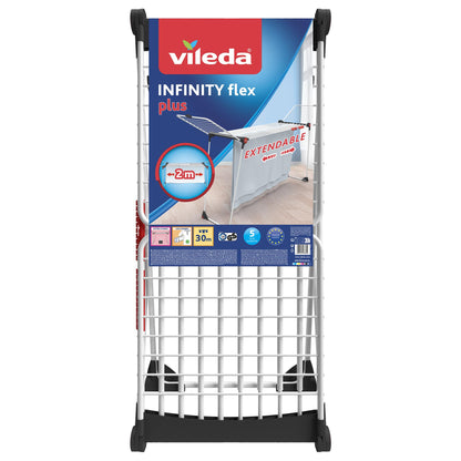 Vileda Infinity Flex Plus Extendable Clothes Airer, Indoor Clothes Drying Rack with upto 30m Drying Space, With Two Additional Sock Hangers, Holds