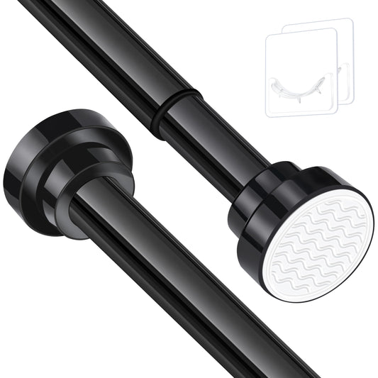 Stainless Steel Extendable Shower Curtain Rod Tension Pole (72cm-132cm) Black, including 2 Holders,Net Voile Curtains Rail,Adjustable Telescopic Rods