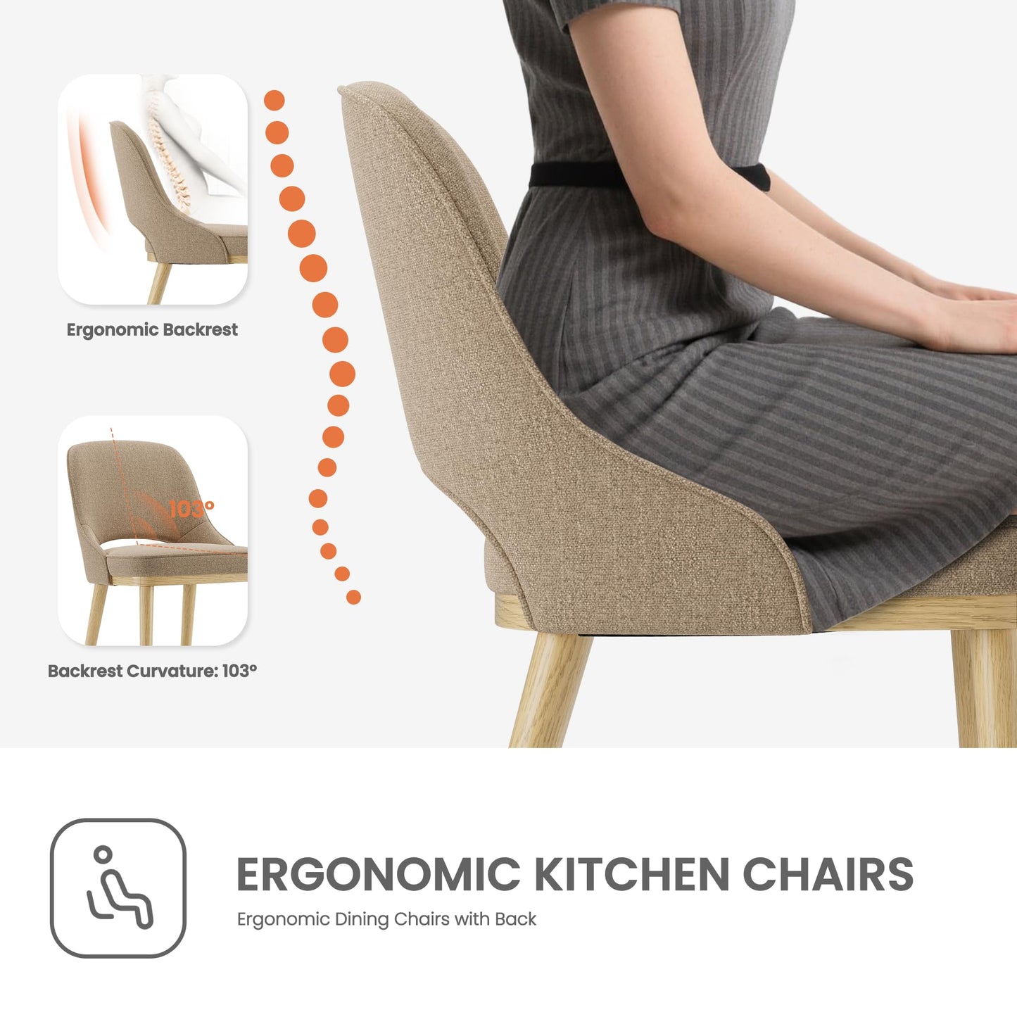Dining Chairs Set of 6, Upholstered Dining Room Chairs with Chenille Fabric, Ergonomic Backrest, High Density Cushion & Rubber Wood Frame
