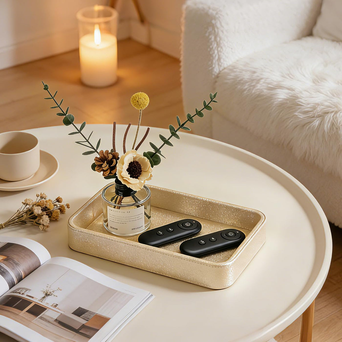GORESE Bathroom Tray,Oval Decorative Tray Perfume Tray Jewellery Tray Vanity Trays PU Leather Trinket Trays Key Dish Soap Dispenser Trays Desk Trays