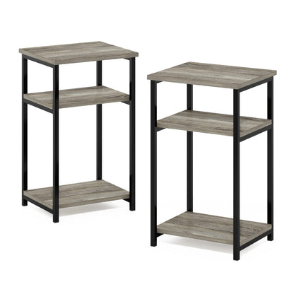 Furinno JUST Side Table Set of 2, 3-Tier Modern Metal Frame End Table with Open Shelf, Night Stand, Bedside Table, Easy Assembly,for Living Room