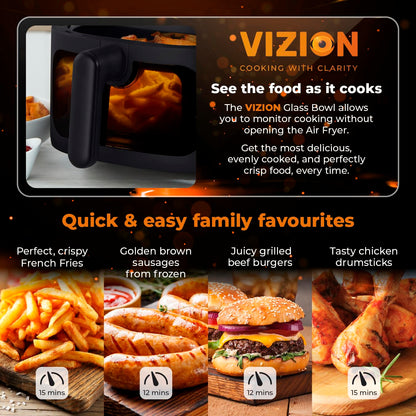 Tower, T17123, Vortx Vizion 7.5L Air Fryer with Colour Digital Display, Digital Control Panel & 7 One-Touch Pre-sets, 1900W, Black