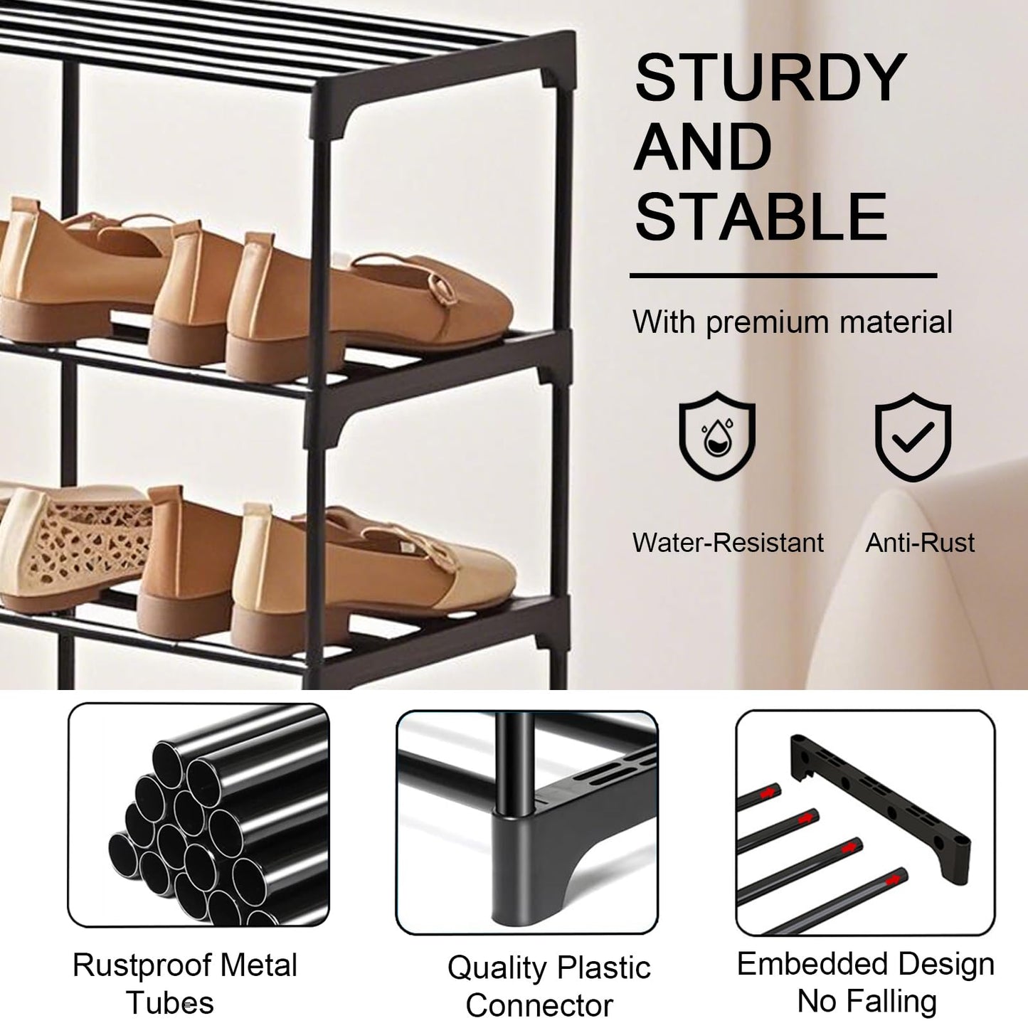 XIANGLV Shoe Rack, 2-Tier Shoe Rack Small, Can Hold 6 Pairs of Shoes, Shoe Shelf Storage Organizer,Anti-Rust Coating, Suitable for Dormitory