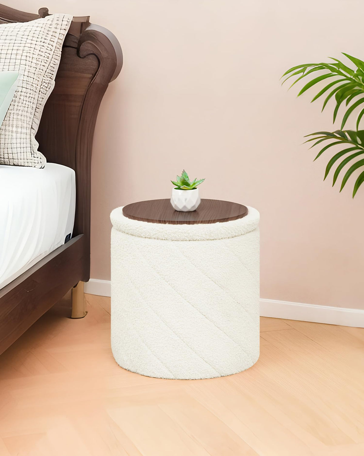 Bonlife Round Ottoman Stool with Storage, Folding Footstool,33x33x35cm