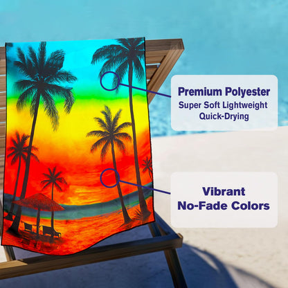 Violetpos Rainbow Sunset Palm Tree Beach Towel, Extra Large 180x90 cm 250GSM Microfibre, Sand Free Quick Dry