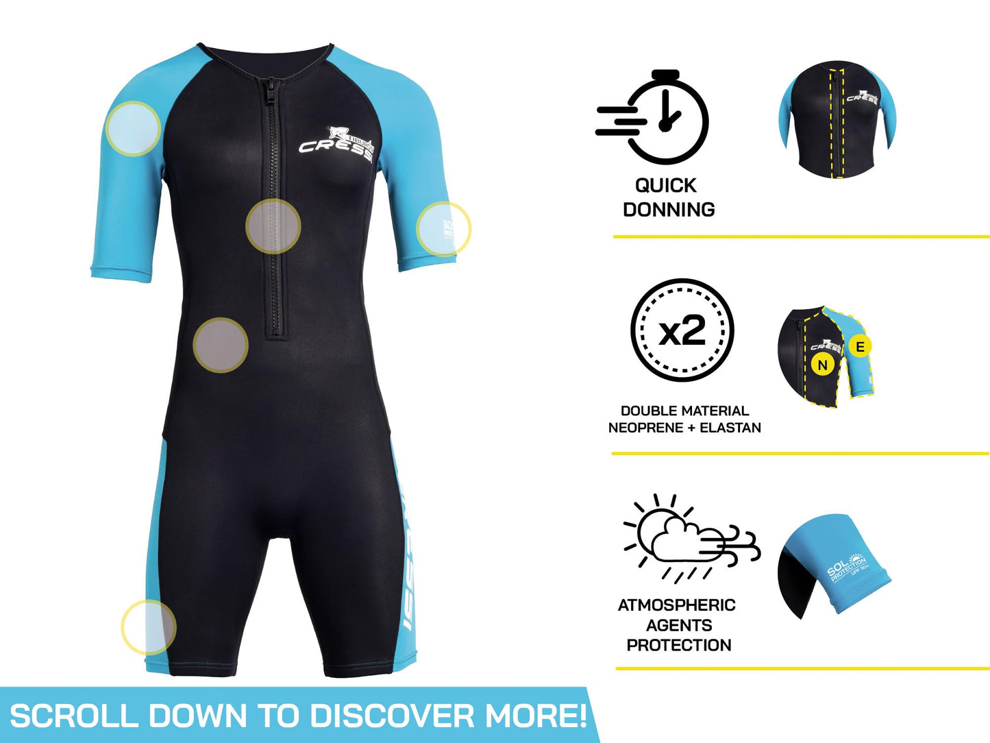 Cressi Womens Tiburon Lady Monopiece 2 Mm Shorty Wetsuit, Black/Aquamarine, M EU