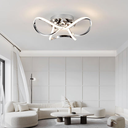 AUROLITE AL1015D Contemporary LED Chrome Semi Flush Ceiling Light, 12W 2200LM, Dimmable, 3000K Warm White, Modern Swirl Design, Ideal for Lounge,