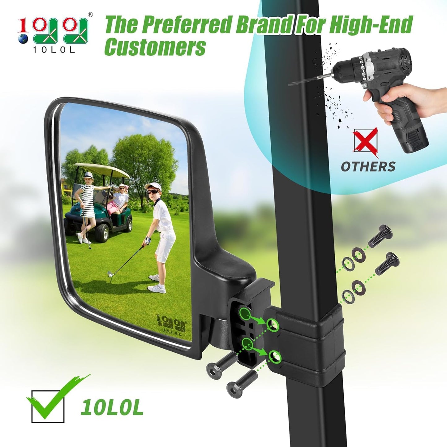 10L0L Newest Golf Cart Mirror Sets -No Drilling & Foldable Side Mirrors,Ultra-Wide Angle Rear View Mirror Adjustable HD Glass Universal for Yamaha