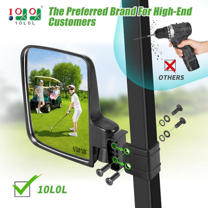 10L0L Newest Golf Cart Mirror Sets -No Drilling & Foldable Side Mirrors,Ultra-Wide Angle Rear View Mirror Adjustable HD Glass Universal for Yamaha