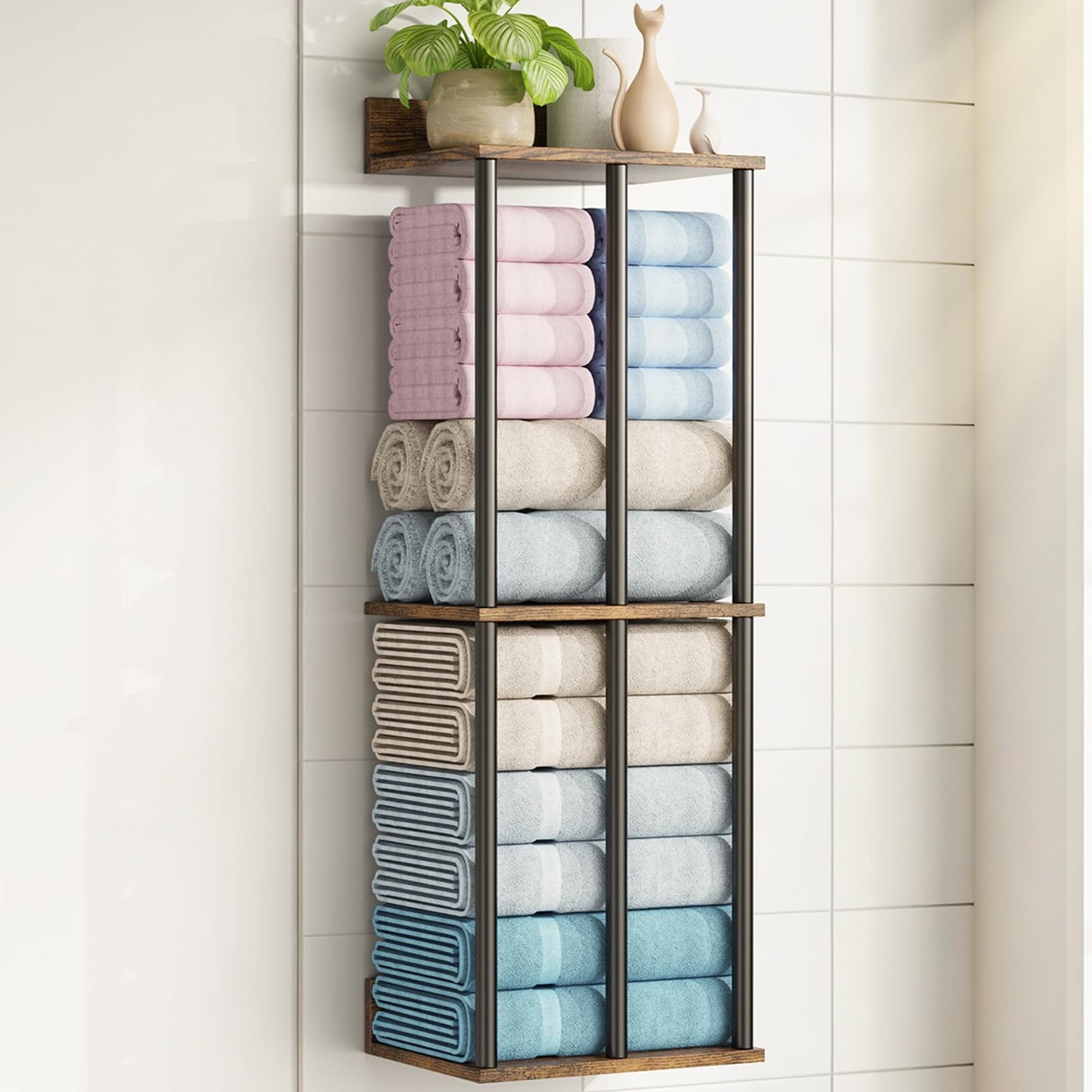 Large Capacity Three-Layer Towel Racks for Bathroom Wall Mounted, Updated 3 Bar Bath Towel Holder for Bathroom Wall