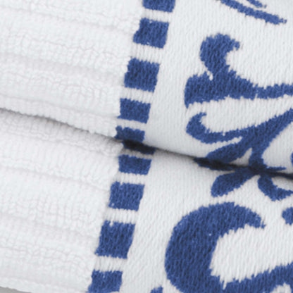 Superior 8 Piece Cotton Towel Set, Highly-Absorbent Plush Decorative Bohemian, Greek Key Trim Jacquard Dobby Border, Face Towels 13” x 13”