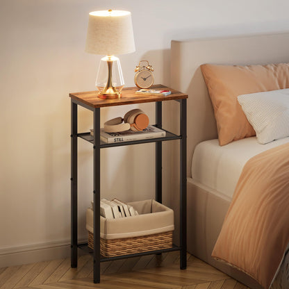 Hoctieon 2-Set 3 Tier End Table, Telephone Table Set of 2, Tall Side Table with Storage Set of 2, Small Nightstand for Small Spaces, Metal Frame