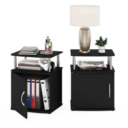 Furinno JAYA Side Table Set of 2, 2-Tier Open Shelf End Table with Door Cabinet, Soft-edges Night Stand, Bedside Table, for Living Room, Bedroom