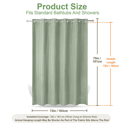 Hotel Style No Hook Rustic Linen Shower Curtain for Bathroom 230GSM Thick Fabric Texture Shower Curtains, Enhanced Waterproof, Weighted Hem