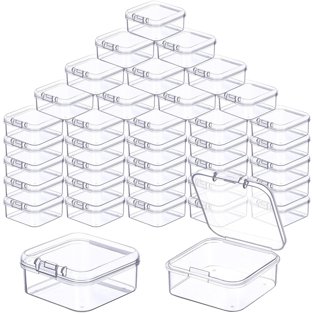 Prmape 48 Pieces Small Storage Box with Lid, 4.5 * 4.5 * 2cm Mini Rectangular Plastic Boxes, Mini Clear Bead Storage Containers