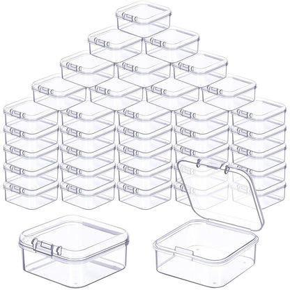 Prmape 48 Pieces Small Storage Box with Lid, 4.5 * 4.5 * 2cm Mini Rectangular Plastic Boxes, Mini Clear Bead Storage Containers