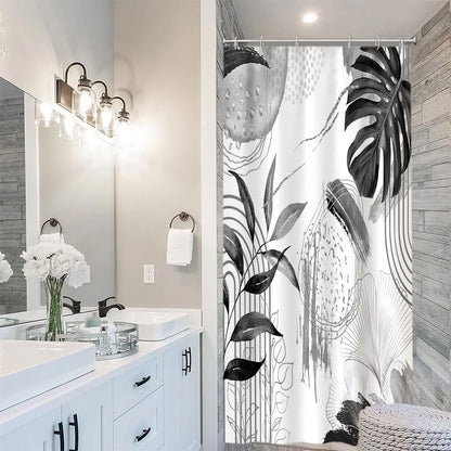 Uiiooazy Anti-Mould Shower Curtain, Narrow Shower Curtain 90 x 180 cm, Grey Tropical Palm Leaves Jungle Boheme Bath Curtains Washable Fabric
