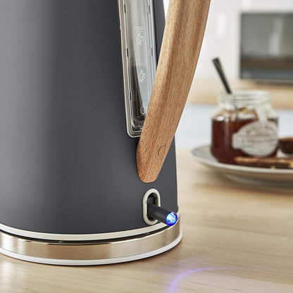 Swan SK14610GRYN Nordic Jug Kettle, Wood Effect, Soft Touch, 1.7L 3KW, Matte Slate Grey