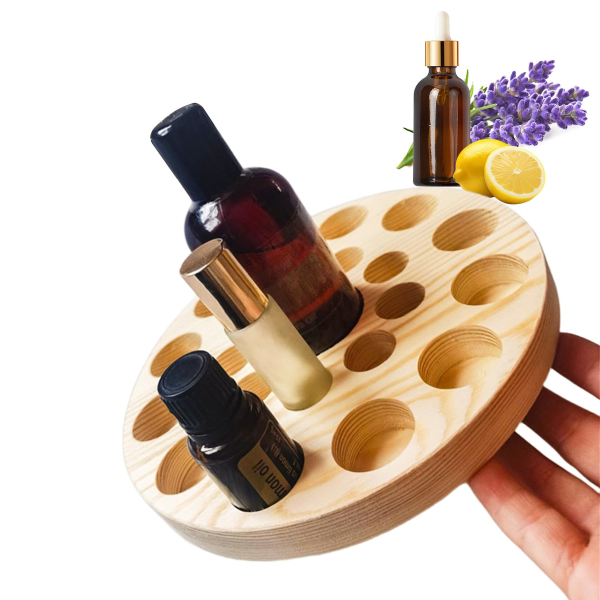 VolksRose New Zealand Pinewood Essential Oil Organiser - 19cm Rotating Display Stand with 22 Compartments for 5ml-100ml Bottles