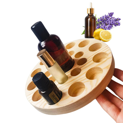 VolksRose New Zealand Pinewood Essential Oil Organiser - 19cm Rotating Display Stand with 22 Compartments for 5ml-100ml Bottles
