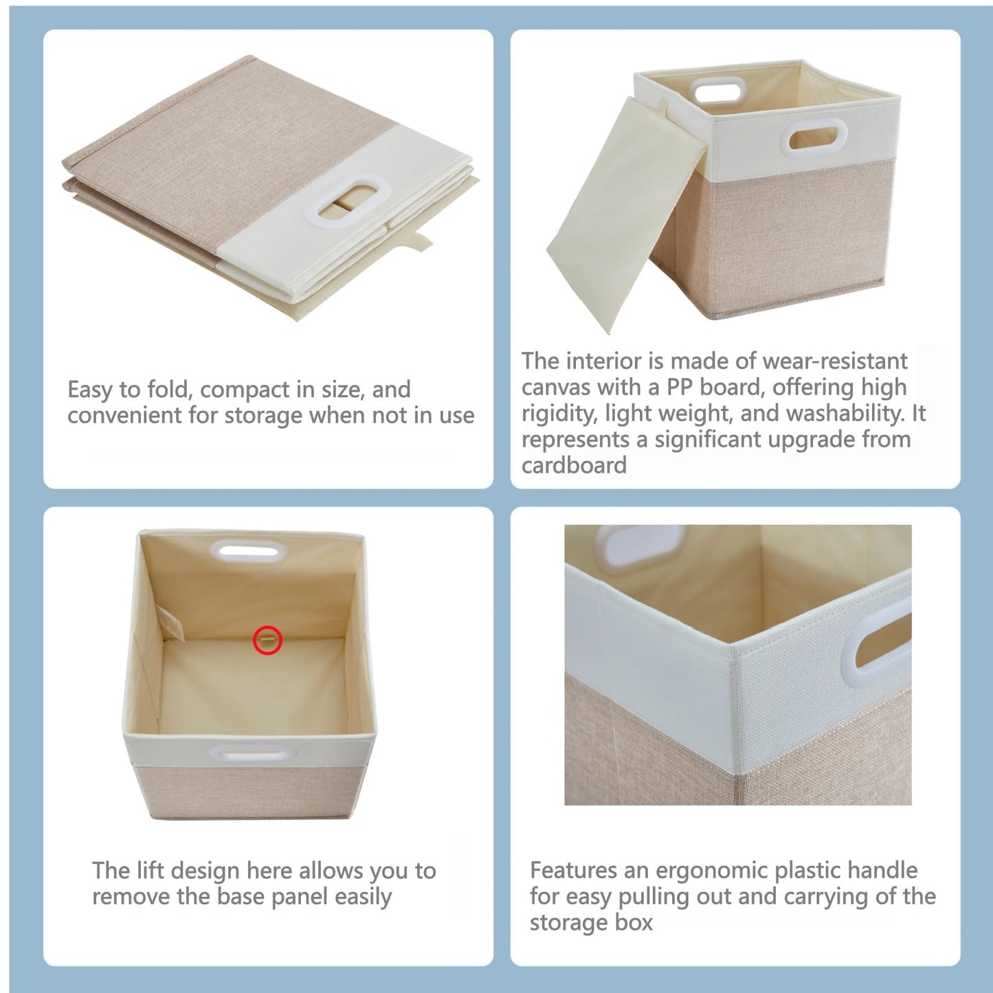 SOCOHOME Fabric Cube Storage Boxes,33x38x33cm Foldable Storage Baskets for Shelf Nursery Closet(Light beige/White, Set of 4)