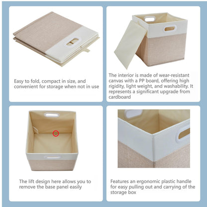 SOCOHOME Fabric Cube Storage Boxes,30x30x30cm Foldable Storage Baskets for Shelf Nursery Closet(Light beige/White, Set of 4)