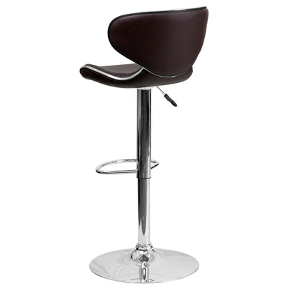Flash Furniture Aidan 2 Pack Contemporary Cozy Mid-Back Brown Vinyl Adjustable Height Barstool with Chrome Base