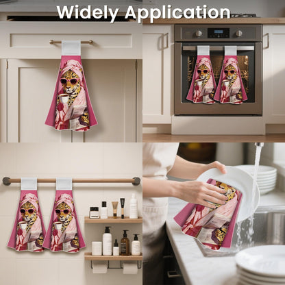 CUTHOLLOW 2 Pcs Pink Bathroom Leopard Hanging Kitchen Towels with Loop
