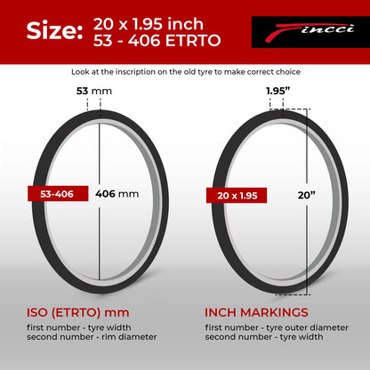 Fincci BMX Bike Tyres 20 x 1.95 Inch - Set Bicycle Tires 53-406 with 2x 20-Inch Schrader Inner Tubes - Pack of 2 Accessories for BMX and MTB bikes for