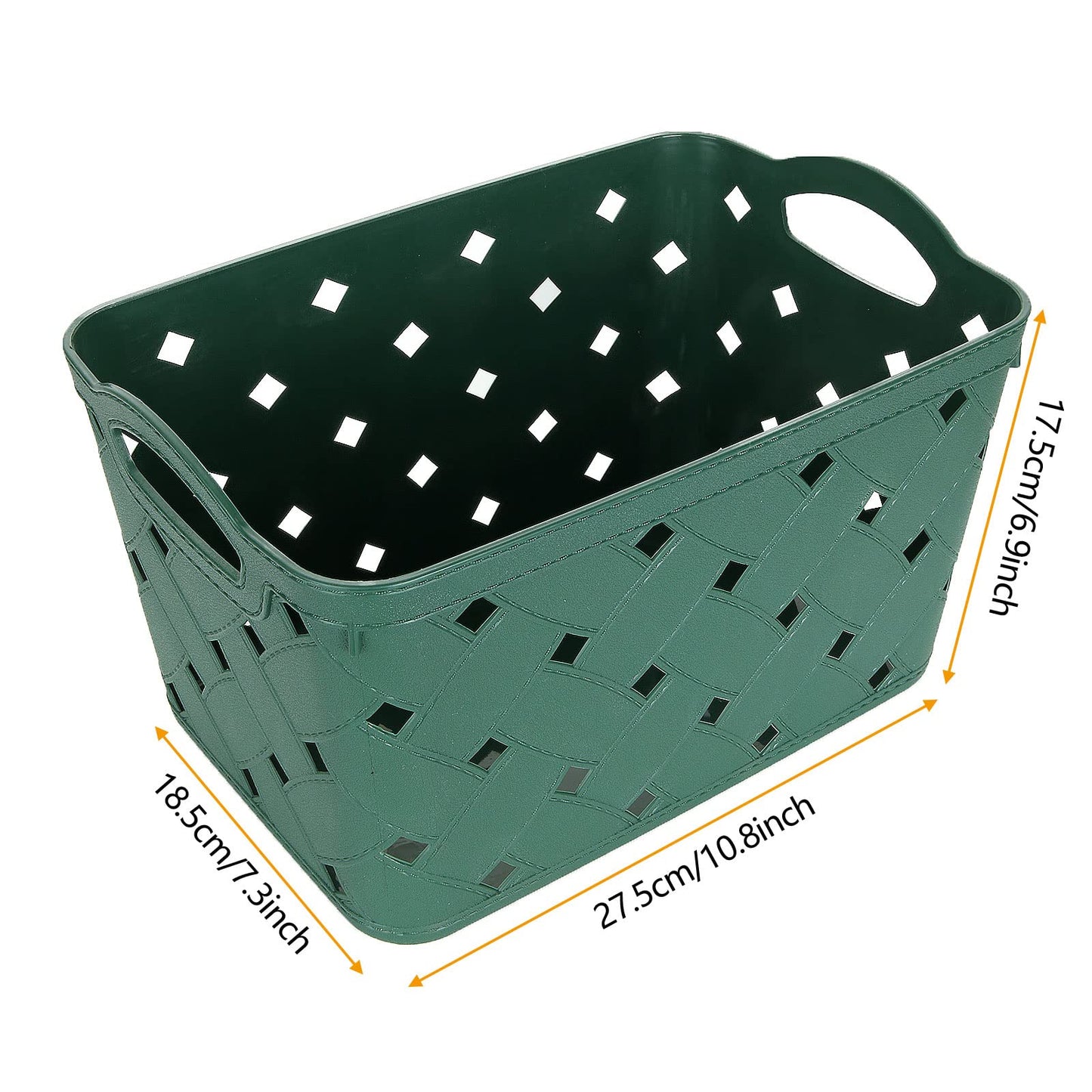 ASelected 4 Pack Plastic Woven Storage Basket With Handles, Middle 27.5x18.5x17.5cm, Beautiful Fashionable, Skin Pattern Cross Woven, For Kitchen