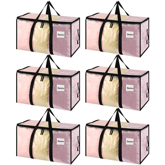 Dntorx 6 Pack Large Clothes Storage Bags with Lids Transparent Moving Bags Heavy Duty Moving Totes for Clothes Bedding Duvet Toys Storage